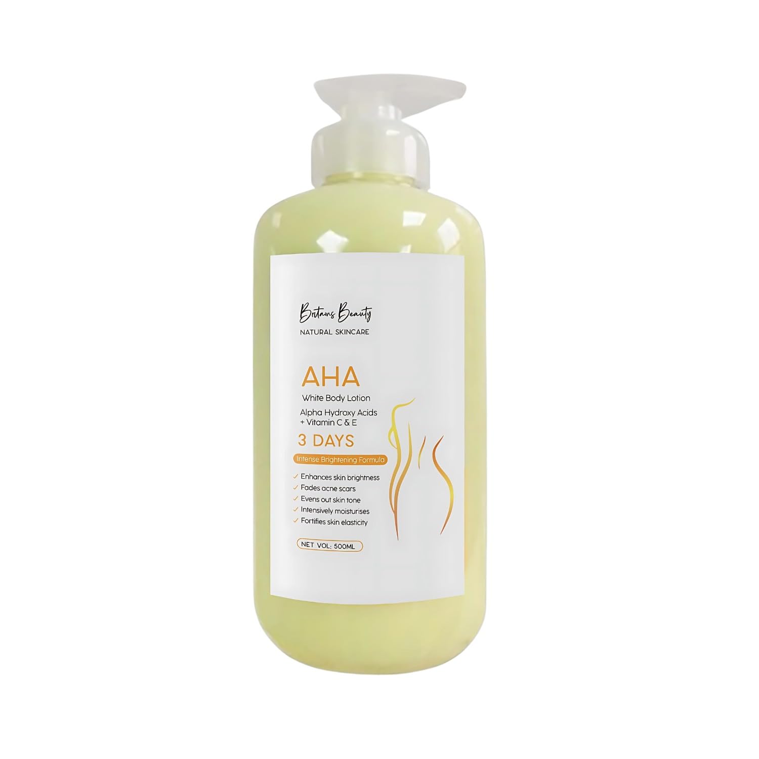 Britains Beauty AHA Yellow Body Lotion with Alpha Hydroxy Acids, Vitamin C & E, Intense Brightening Formula for Smooth & Hydrated Skin – 500ml (Yellow, 500ml)