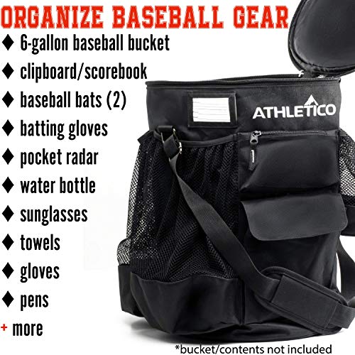 Athletico Baseball Bucket Cover Organizer - Baseball Bucket Bag with Padded Seat (Black) - //coolthings.us