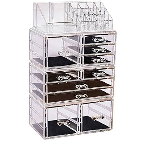 Sooyee Jewelry Chest Acrylic Makeup Organizer Large Boxes With 10