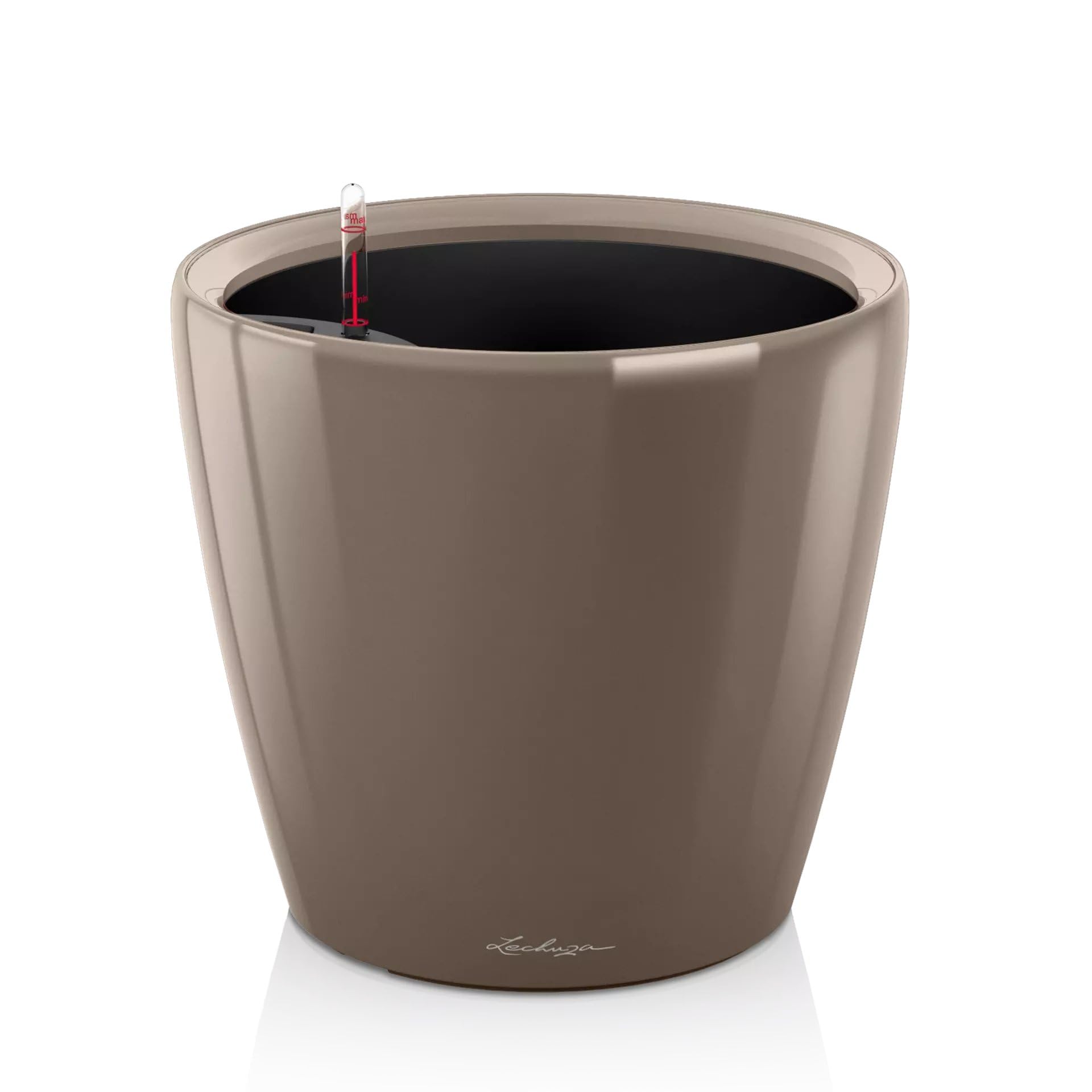 Lechuza Self Watering Plant Pot CLASSICO 21 LS Garden Flower Indoor and Outdoor Small Plastic Planter with Drainage Hole D21 H20 cm Shiny Taupe