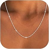 Christmas Gifts S925 Sterling Silver Paperclip Necklace for Women -1.6mm Simple Silver Choker Necklaces Sterling Silver Chain for Women Minimalist Waterproof Link Necklace Trendy Jewelry Gifts