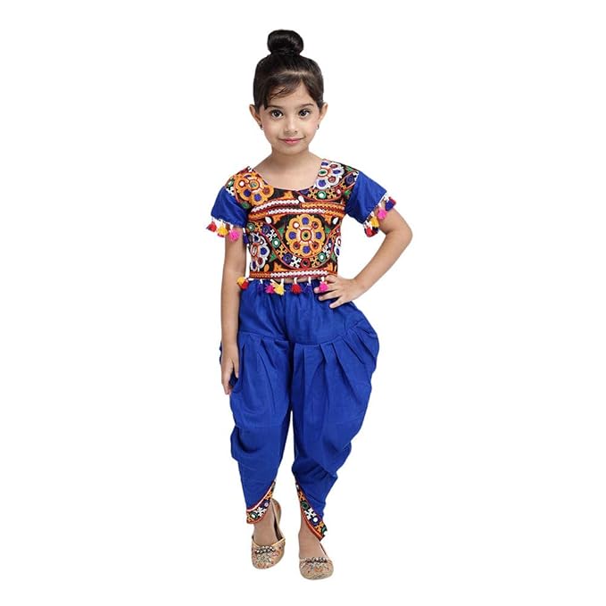 BownBee by Hopscotch Baby Girls Brocade And Silk Embroidered Choli With Dhoti in Black Color