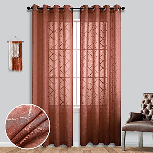 Terracotta Window Curtain Panels 84 Inches Long for Bedroom Set of 2