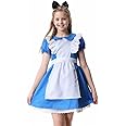 GRAJTCIN Girls French Maid Costume Halloween Blue Maid Princess Outfit with Apron Bow Headband