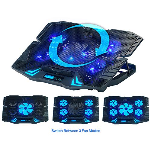 Rosewill Gaming Laptop Cooler Notebook Cooling Pad, 5 Silent Blue LED Fans w/Powerful Air Flow, Control Panel w/LCD Screen, Portable Height Adjustable Laptop Stand, Comfortable for Wrists