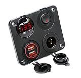 Cllena Dual USB Socket Charger 2.1A&2.1A + LED Voltmeter + 12V Power Outlet + ON-Off Toggle Switch Four Functions Panel for Car Boat Marine RV Truck Camper Vehicles GPS Mobiles (Red)