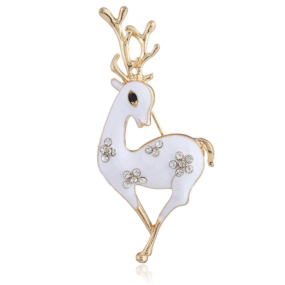 Cute Deer CZ Flower Brooches for Women Girls Fashion Rhinestone Crystal Brooch Pin Corsage for Crafts Bouquets Dainty Animal Enamel Lapel Pins Dress Asscessories Winter Jewelry Christmas Gifts