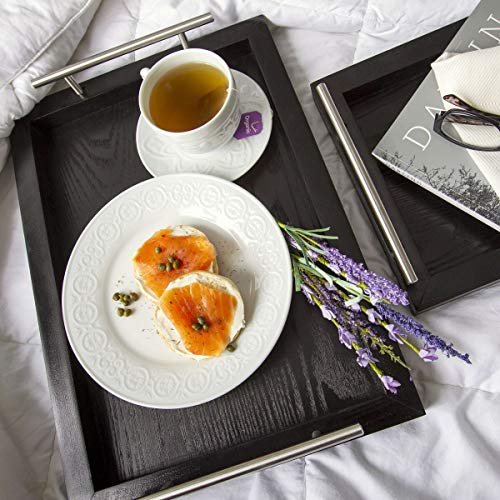 Wooden Serving Trays with Stainless Steel Handles (2 Pc. Set) Black