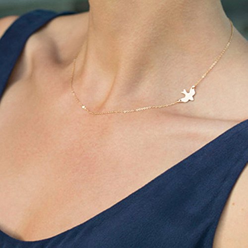 SENFAI Simple Delicate Gold bird Dove Necklace for lady(18