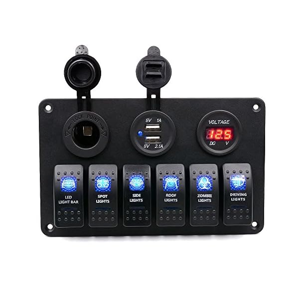 TurnRaise-6-Gang-Waterproof-Car-Auto-Boat-Marine-LED-Rocker-Switch-Panel-Circuit-Breakers-w-Digital-Voltmeter-12V-Cigarette-Socket-Double-USB-Power-Charger-Adapter TurnRaise-6-Gang-Waterproof-Car-Auto-Boat-Marine-LED-Rocker-Switch-Panel-Circuit-Breakers-w-Digital-Voltmeter-12V-Cigarette-Socket-Double-USB-Power-Charger-Adapter