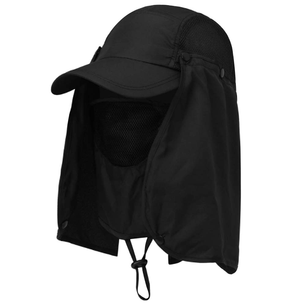 Millya UK Unisex Outdoor Sun Baseball Hat Men Women Folding Legionnaire Cap with Flap Detachable Fishing Hunting Cap Black