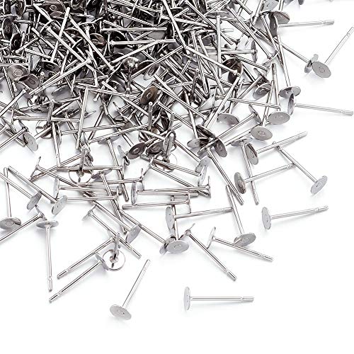 Craftdady 500Pcs Hypoallergenic Stainless Steel Flat Round Blank Peg Earrings Posts Flat Pad Ear Stud Components Earring Making Findings 12x4mm