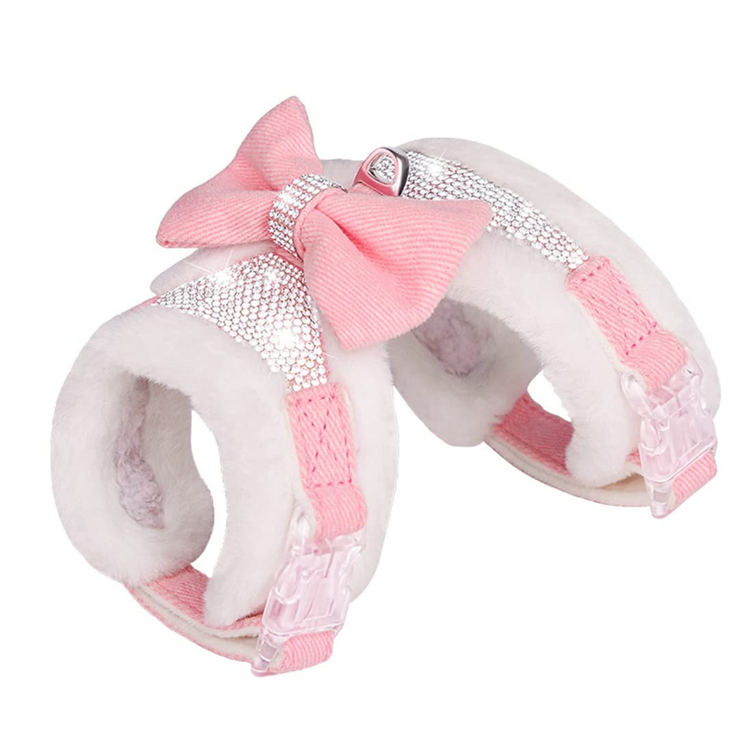 FUNAT Plush Chest Straps for Dogs, Rhinestone Winter Dog Harness, Vest Bow Harness for Small Medium Dogs