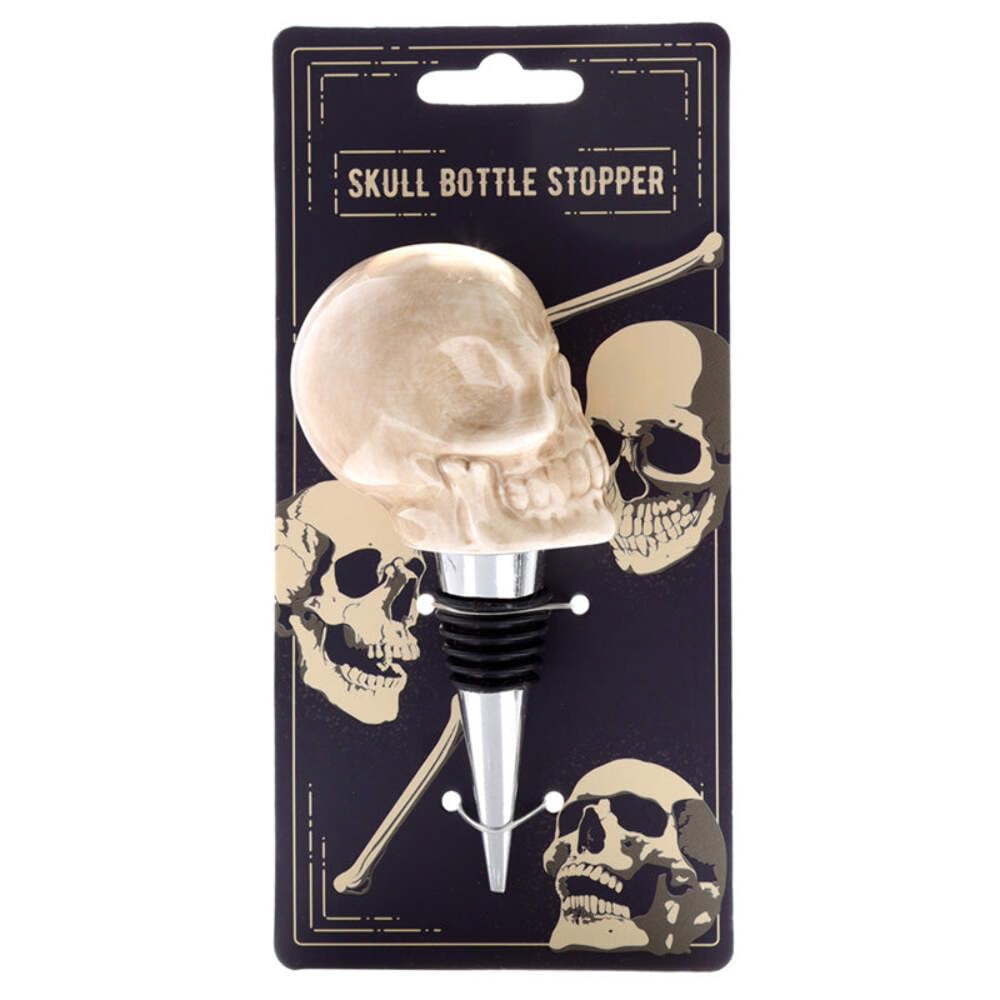 Puckator Skull Head Bottle Stopper, Ceramic Metal Tapered Design, Wine Beer Champagne Soda