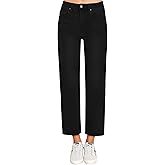 KDF Women's Cropped Straight Leg Jeans - High Waisted Jeans for Women 7/8 Length Denim Pants with Crop Hem