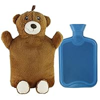 Athoinsu Animal Rubber 2L Hot Water Bottle with Cute Brown Plush Teddy Bear Cover for Girls Women Children (Bear)