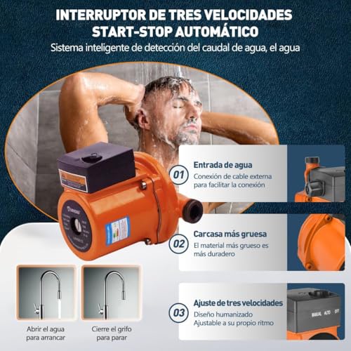 Presurizador de Agua 1/3HP, 110V 260W Bomba Presurizadora Automática, 50L/min de Gran Flujo Riego para Calentador Agua, Regadera, lavadora, baños(Elevación: 12M)