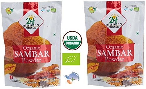 Organic Sambar Powder - â˜… USDA Certified Organic - â˜… European Union Certified Organic - â˜… Pesticides Free - â˜… Adulteration Free - â˜… Sodium Free - Pack of 2 X 3.5 Ounces (7 Ounces) - 24 Mantra Organic