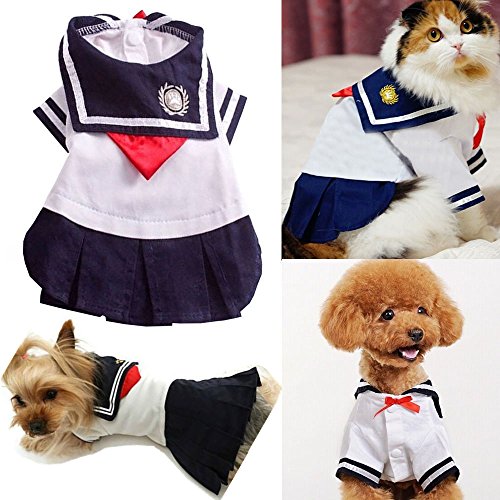 Idepet(TM) School Uniform Cute Puppy Dog Dress Cat Pet Clothes Navy