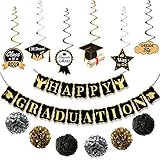HAPPY GRADUATION Banner and Hanging Swirls Kit - Assembled, Graduation Hanging Decorations | Graduation Party Supplies 2018 | Graduation Decorations for College Grad, High School Seniors Party Decor