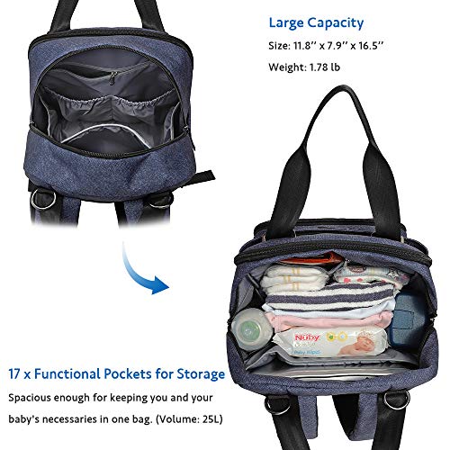 Diaper Bag Backpack Large Capacity Nappy Baby Bags with Insulated Pockets and Changing Pad Waterproof Unisex Travel Back Pack for Mom and Dad Blue