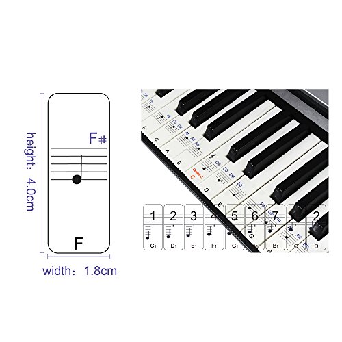 Stickers for Piano / Keyboards, 49,61,76,88 Key Full Set of Piano & Keyboard Music Note Stickers, Transparent Plastic Stickers has both black keys and white keys & User Guide
