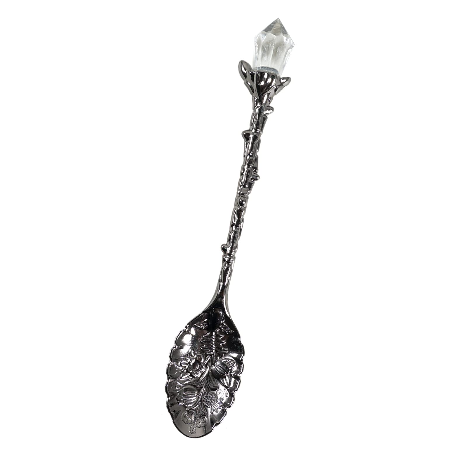 Soulnioi Vintage Carved Crystal Spoons Retro Decorative Coffee Stirring Spoons Dessert Spoons Ice Cream Spoon with White Crystal Head for Cafe Office Tableware -Dark Silver