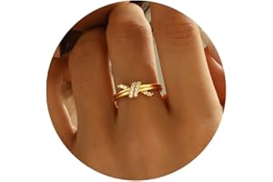 C-leen Gold Rings for Women Non Tarnish, Diamond Twist Love Knot Ring Dainty 18k Real Gold Plated Cubic Zirconiz Knuckle Pinky Thumb Rings Gold Jewelry for Women Gift Size 6-10