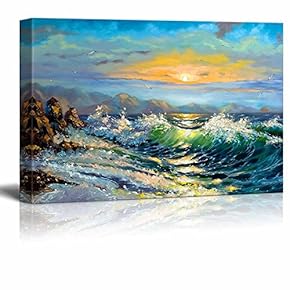 Canvas Prints Wall Art - Big Waves in The Sea Oil Painting Style | Modern Wall Decor/Home Decoration Stretched Gallery Canvas Wrap Giclee Print & Ready to Hang - 12" x 18"