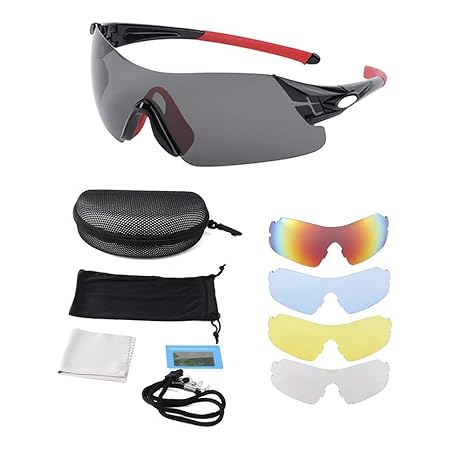 Sonnenbrille Sportbrille Reiten Sportsonnenbrille Ultraleicht Motorradbrille , Radbrille Goggles mit 5 Wechselbare Linsen Out