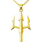 charmora Poseidon Trident Pendant Gold,925 Sterling Silver Poseidon Trident Necklace, Greek God Necklace, Trident Pendant