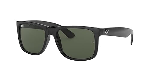 Ray-Ban RB4165 Justin Rectangular Sunglasses, Black/Dark Green, 55