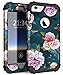 iPhone 6s Case iPhone 6 case,PIXIU Hybrid Heavy Duty Shockproof Full Body 3 Layer Protective Sturdy case for Apple iPhone 66s 4.7inch Marble Rose Gold (Rose Flower)