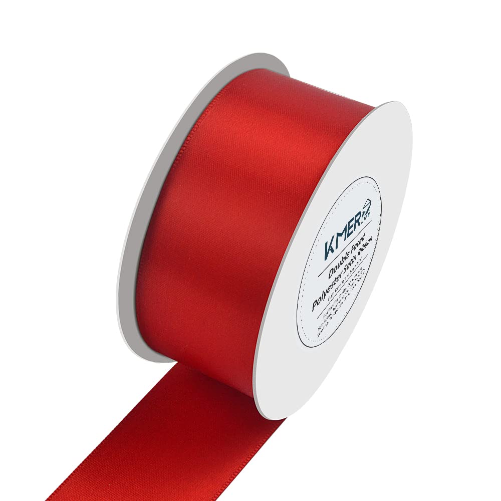 Photo 1 of 1-1/2 inch x 25 Yards Double Faced Polyester Red Satin Ribbon, Perfect for Gift Wrapping Very Suitable for Weddings Party Hair Bow Invitation Decorations and More