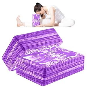 ANJUU Yoga Block 2 Pack High Density EVA Foam Blocks, Non-Slip Surface Cork Yoga Brick 9″x6″x3″Eco-Friendly EVA Foam Exercise Blocks Set for Improve Stretching Yoga/Pilates/Meditation- Purple+White
