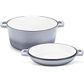 TeamFar 5 Quart Enameled Cast Iron Dutch Oven, 2-In-1 Dutch Oven Pot Cookware with Skillet Lid for Bread Baking Braising Stewing Roasting, Sturdy & Nonstick, Oven Safe & Fit for Induction (Grey)