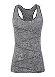DISBEST Sports Tank Top, Women's Performance Stretch Quick Dry Yoga Workout Runing Top Vest with Removeable Pads,Grey,L/US 8