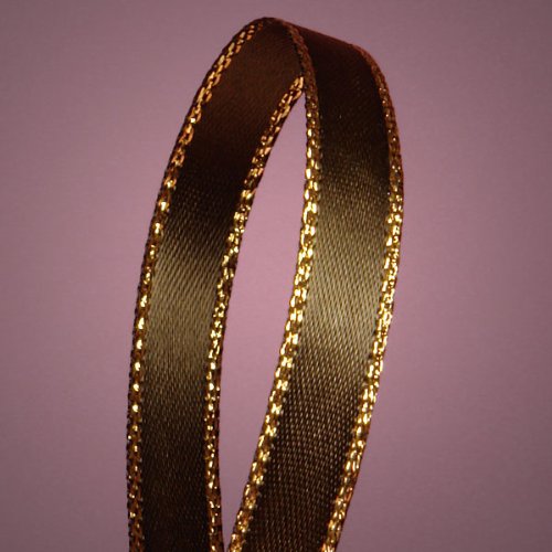 Brown Satin Ribbon with Gold Edges, 3/8