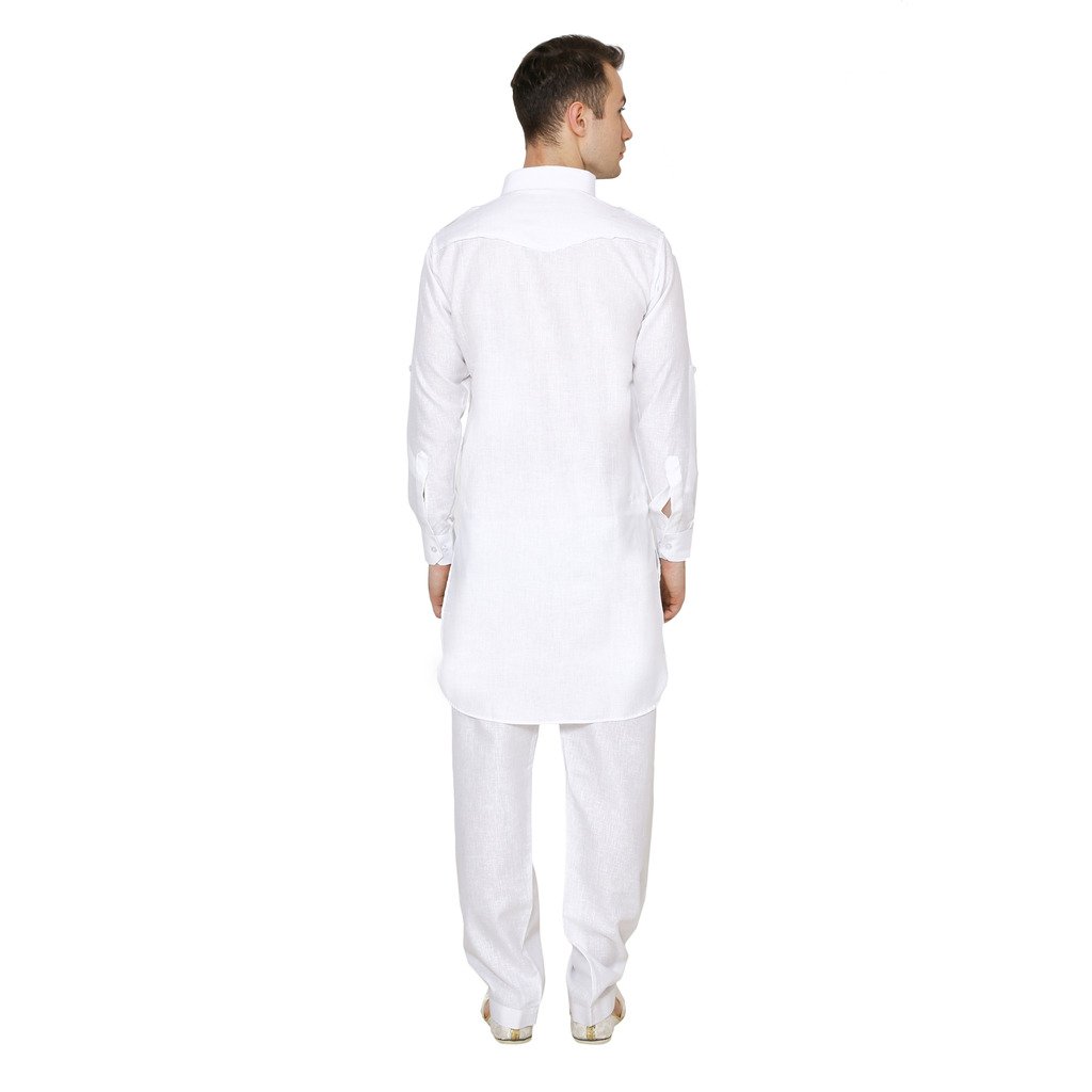 royal men's white cotton linen pathani suit set
