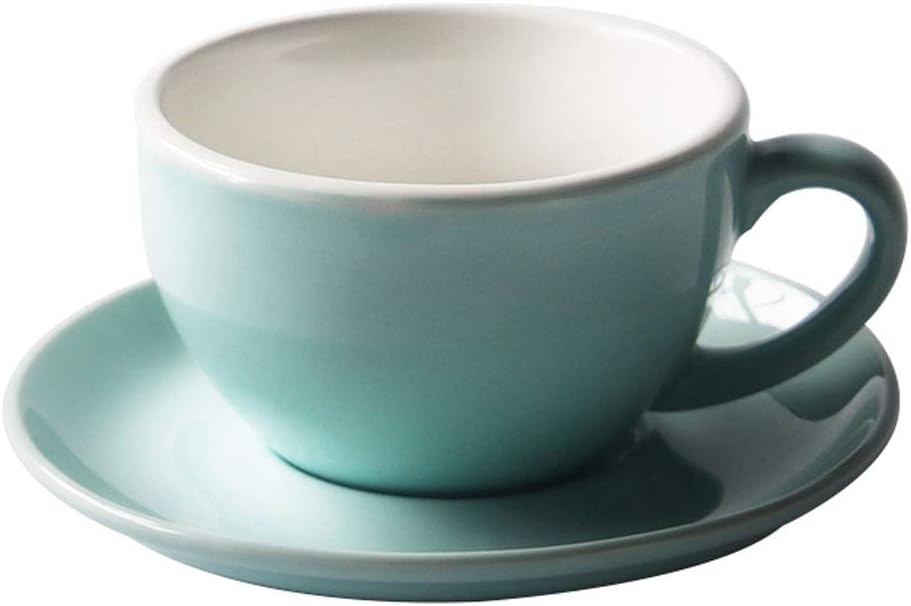 European Style Espresso Cup and Saucer Tea Cup - 10-Ounce Retro Teacup and Saucer Set Demitasse for Coffee, Barista Latte Art Set of 1, Assorted Colors (pure Color) (Color : Blue)