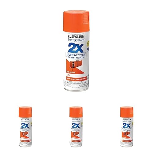 Rust-Oleum 263149 Painter's Touch 2X Ultra Cover Spray Paint, 12 oz, Satin Fire Orange (Pack of 4)