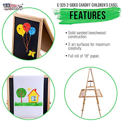 US Art Supply Cardiff Children's Art Activity Easel with Easel Paper Roll, 2 Large Storage Bins