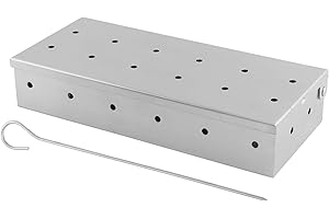 Hogurin Smoker Box with BBQ Skewer, Stainless Steel Smoke Box, Works with Wood Chips, Add Smoked BBQ Flavor, Hinged Lid, Warp Free Grill Accessories (Silver)