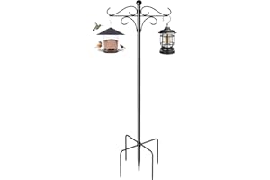 rumlick Shepherds Hooks for Outdoor, 108 Inch Heavy Duty Bird Feeder Pole with 5 Prongs Base, Adjustable Shepherds Hook for Hanging Birdhouses, Lanterns, Plant Baskets, Wind Chimes