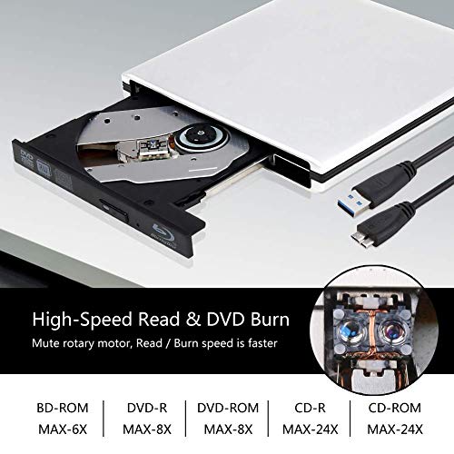 External 4K 3D Blu Ray DVD Drive, Portable USB 3.0 Blu Ray CD DVD Player Reader Disk for Mac OS, Windows 7/8/10,Linxus, Laptop