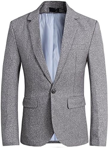 Men's Slim Fit Suits Casual One Button Flap Pockets Solid Blazer Jacket (L, Gray)
