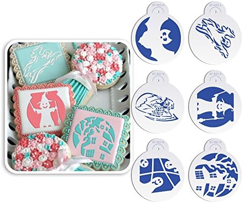 ART Kitchenware 6pcs Halloween Ghost, House Cookie Stencil Set Icing Royal Stencil Tool Plastic Stencils for Fondant Cake ST-911 Beige/Semi-Transparent