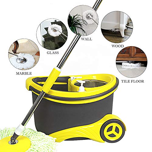 CYiFeng Spin Mop Bucket,9 Spin Mop Replacement Heads,Dust Microfiber Mop Bucket with Wringer and
