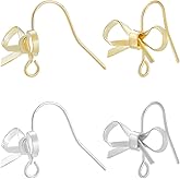 Beebeecraft 20Pcs Bowknot Earring Hooks 14K Gold and 925 Sterling Silver Plated Bowtie Ear Wire Hook with Storage Box for DIY Earring Making