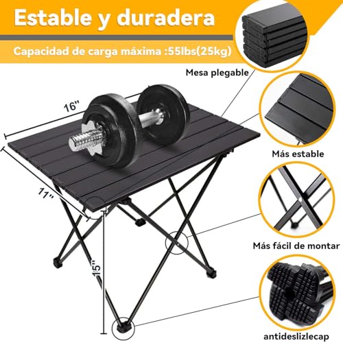 Unicame Mesa de Camping Plegable Pequeña,Mesa Plegable pequeña,con Tablero de Aluminio,para Acampar,Exteriores, Playa, Jardin, Barbacoa, Picnic,Senderismo(40Dx 35Wx 29H CM)